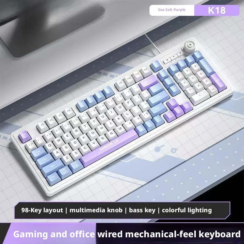Gaming Keyboard No Noise - Klawiatura przewodowa 98 klawiszy, podświetlenie RGB,