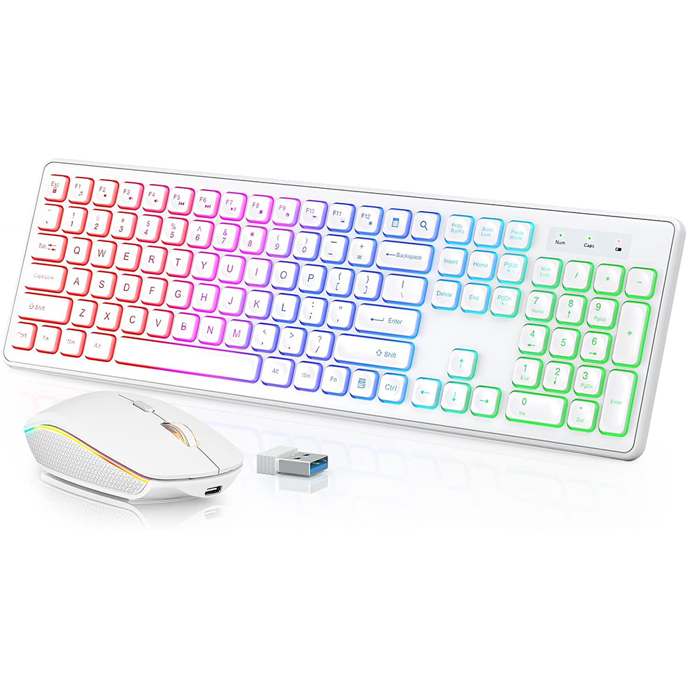 Gaming Keyboard Mouse Combo - Podświetlana bezprzewodowa klawiatura i mysz, ciche