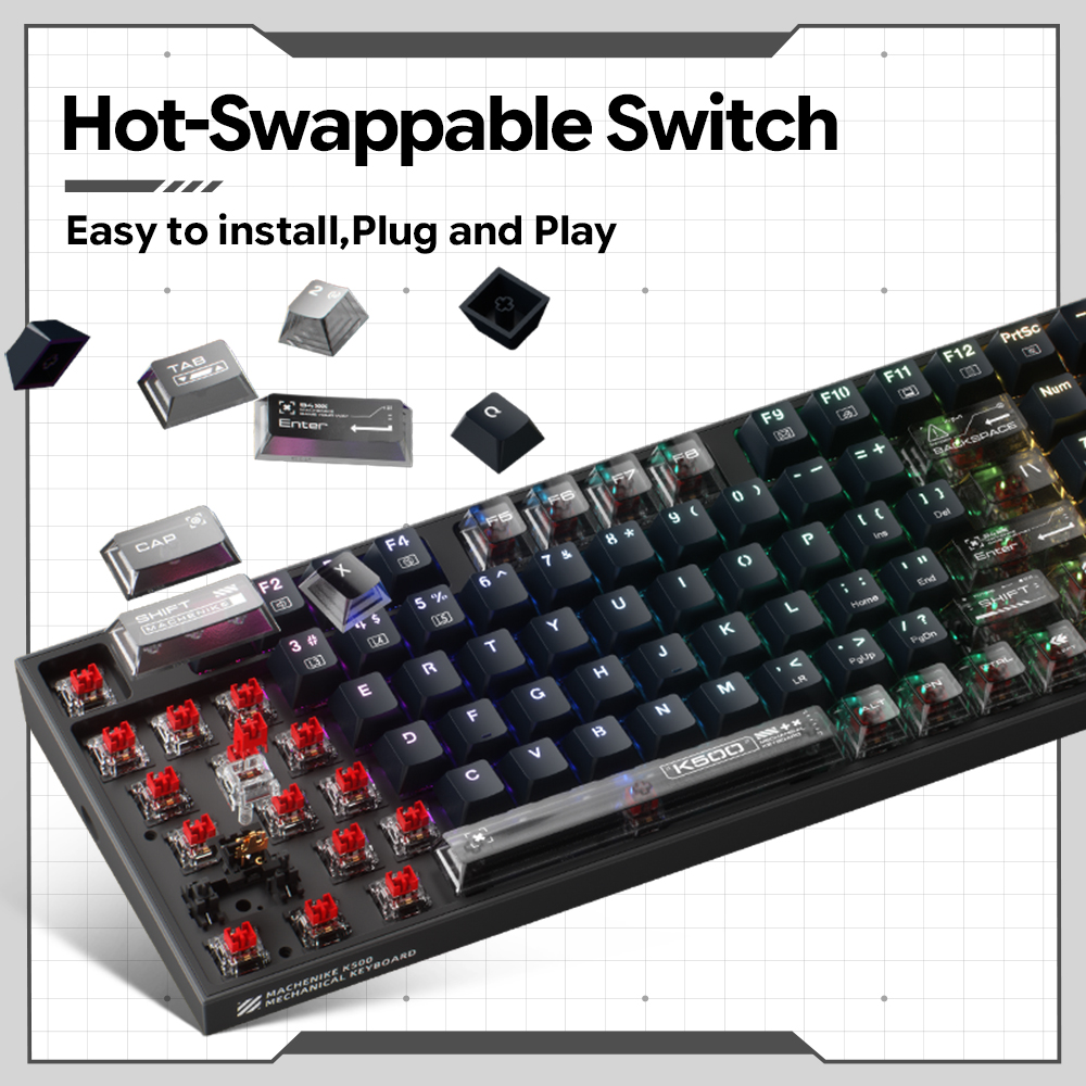 Machenike K500-B94 V2 Przewodo – Keyboard Gaming Transparent recenzja i cena